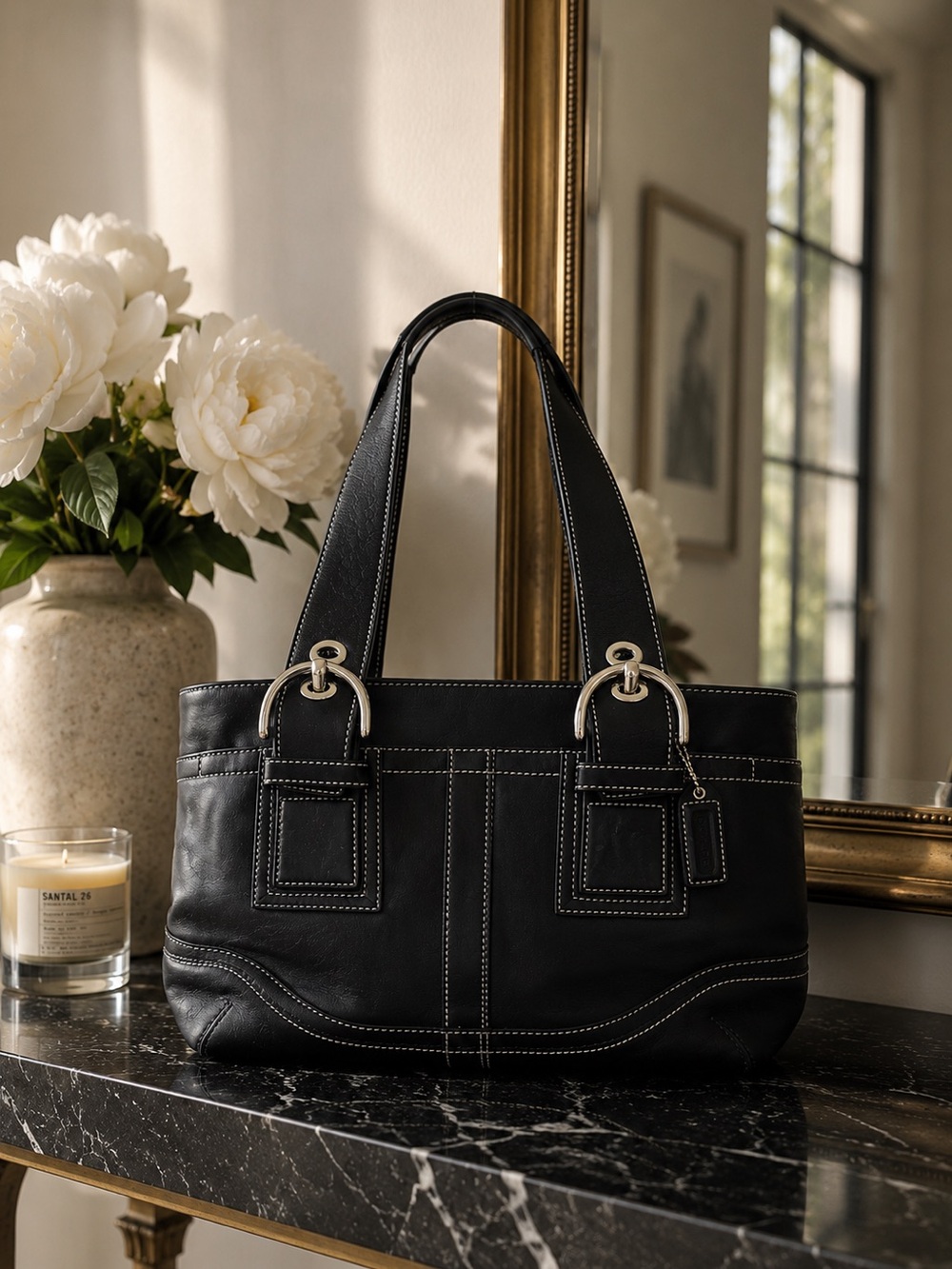 COACH Soho Satchel 2008 | Black Leather Contrast Stitch Shoulder Bag